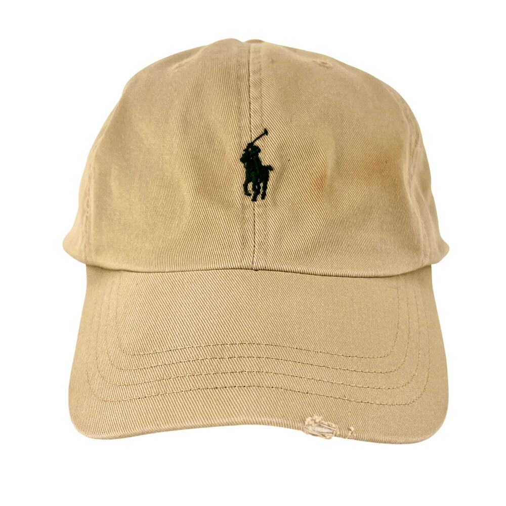 Vintage Polo by Ralph Lauren Hat Tan Khaki Chino Green Embroidered Horse Logo
